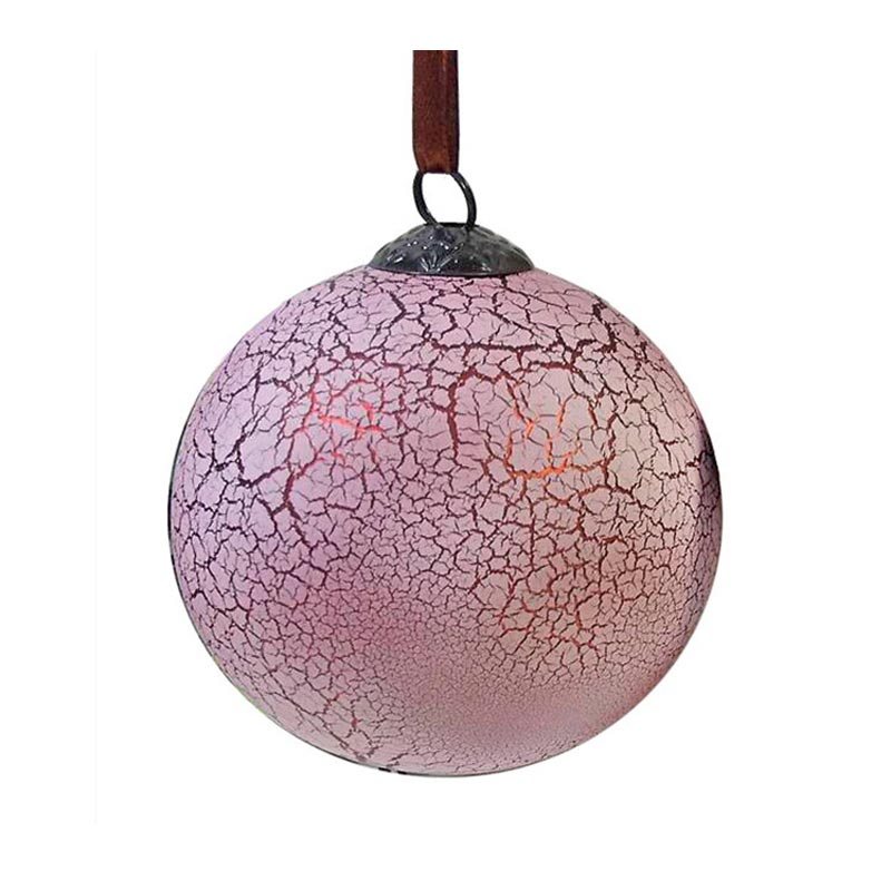 Χριστουγεννιάτικη Γυάλινη Μπάλα Στρογγυλή Κρακελέ Ροζ/ Χάλκινο 10cm, Σετ Των 2