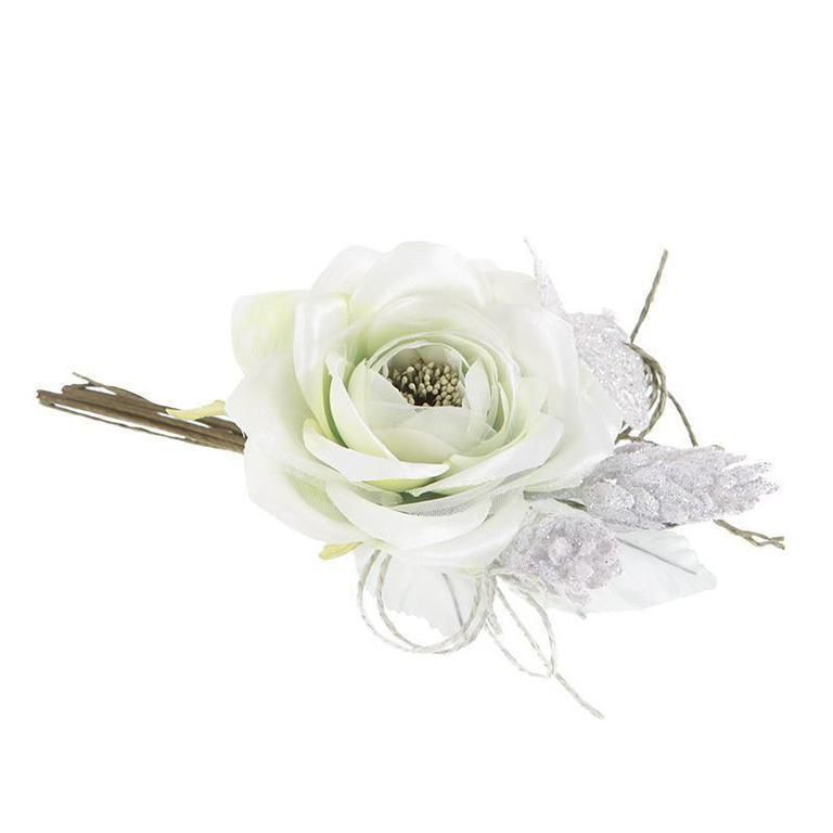 Διακοσμητική Μπουτουνιέρα Με Υφασμάτινα Λευκά Τριαντάφυλλα Υ20