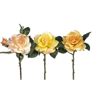 Διακοσμητικό Πικ Υφασμάτινο Τριαντάφυλλο Σομόν/ Κίτρινο/ Πορτοκαλί, Σετ Των 3