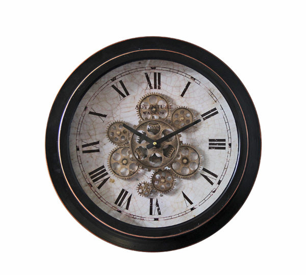 Επιτοίχιο Ρολόι Με Κινούμενα Γρανάζια "Spin Time" Εκρου/ Χρυσό/ Μαύρο Δ46