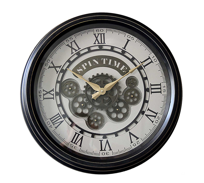 Επιτοίχιο Ρολόι Με Κινούμενα Γρανάζια "Spin Time" Λευκό/ Μαύρο Δ50