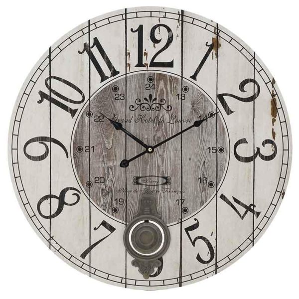 Επιτοίχιο Ρολόι Ξύλινο Στρογγυλό Με Εκκρεμές Natural Beige Δ58