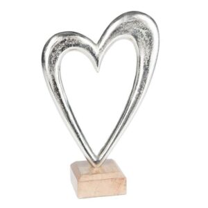 Επιτραπέζια Διακοσμητική Καρδιά Χυτό Αλουμίνιο Σε Ξύλινη Βάση Υ29