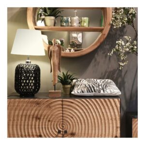 Επιτραπέζια Λάμπα Με Πλεχτή Βάση Bamboo Μαύρη Και Υφασμάτινο Καπέλο Υ58