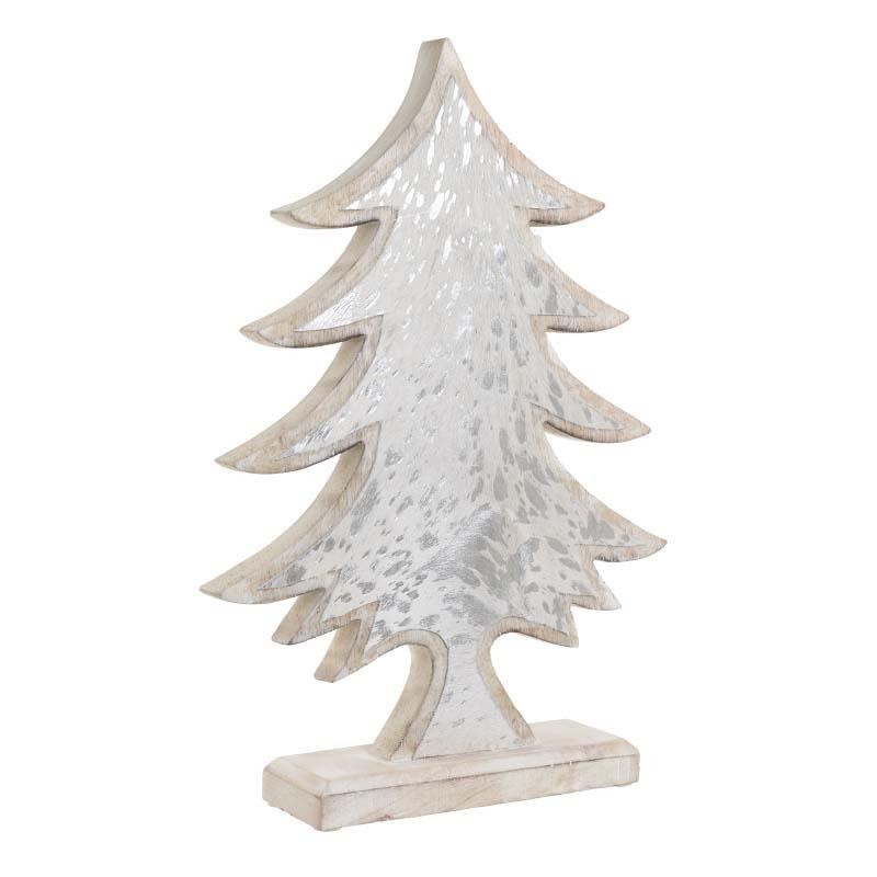 Επιτραπέζιο Χριστουγεννιάτικο Δέντρο Ξύλινο Natural Beige Με Φύλλο Ασημιού Υ42