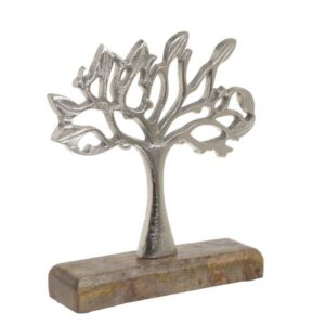 Επιτραπέζιο Διακοσμητικό Δέντρο Ασημί Σε Ξύλινη Βάση Υ21, Inart