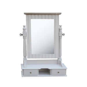 Επιτραπέζιος Καθρέπτης Μπουντουάρ Ξύλινος Γκρι Με 2 Συρτάρια Και Ανάκλιση Μ49 Υ70