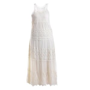 Φόρεμα Υφασμάτινο Με Δαντέλα Μακρύ Λευκό
