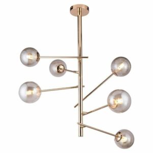 Φωτιστικό Οροφής 6φωτο 'Art Deco' Χρυσό Με Led Και Ιριζέ Γυαλιά Δ75 Υ80
