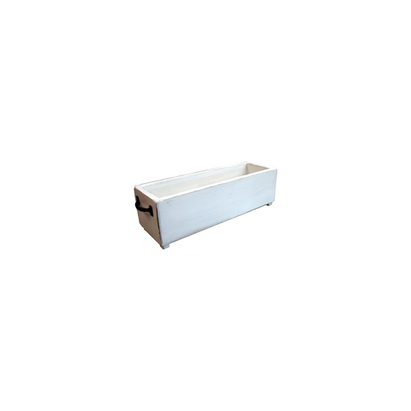 Καλάθι/ Κουτί Ξύλινο Μακρόστενο Centerpiece Με Μεταλλικά Χερούλια 45x13, White Chocolate