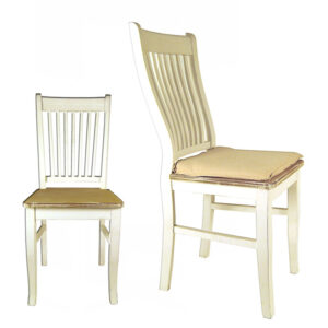 Καρέκλα Ξύλινη Λευκή Με Καφέ Κάθισμα Και Μαξιλάρι