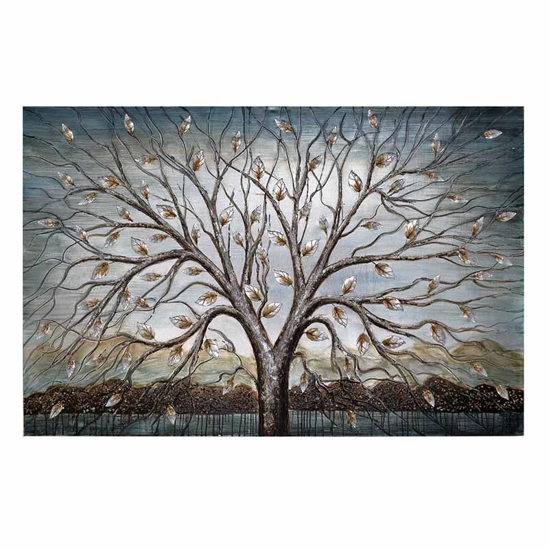 Πίνακας Σε Καμβά 'Δέντρο' Με Ανάγλυφα Μεταλλικά Στοιχεία Σε Βεραμάν/ Μπρονζέ Ιριδίζον Φόντο Μ150 Υ100