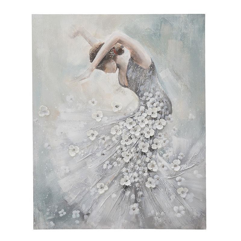 Πίνακας Σε Καμβά Λευκό/ Ασημί 'Λευκά Άνθη Σε Χόρο' Μ80 Υ100