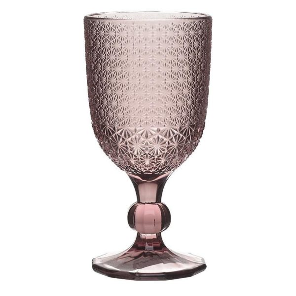 Ποτήρι Κρασιού Γυάλινο Ροζ/ Μωβ Με Ανάγλυφα Σχέδια, Σετ των 6, Inart