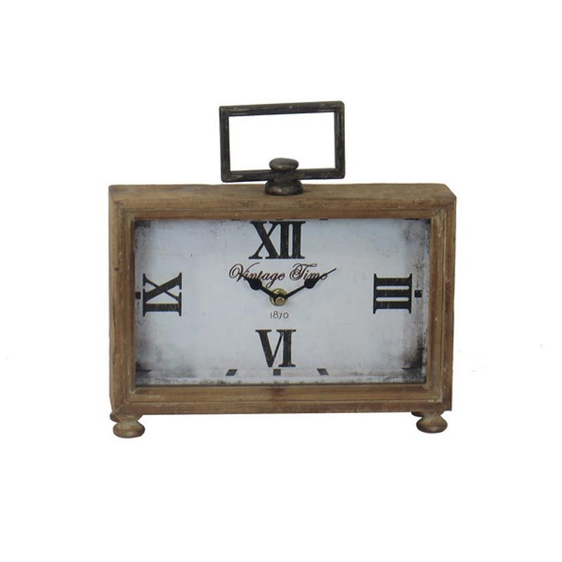 Ρολόι Επιτραπέζιο Ορθογώνιο Ξύλινο Με Λαβή 'Vintage Time' 25x17.5x6