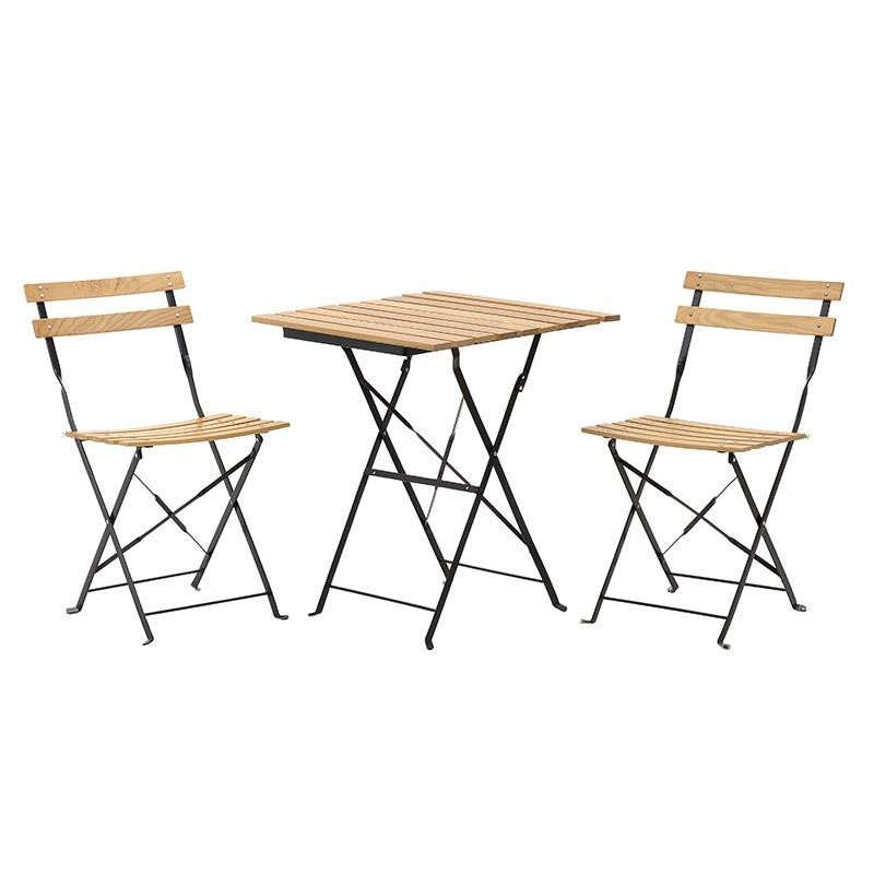 Σετ Τραπέζι Μέταλλο/ Ξύλο Μαύρο/ Natural Με 2 Καρέκλες 60x60 Υ71