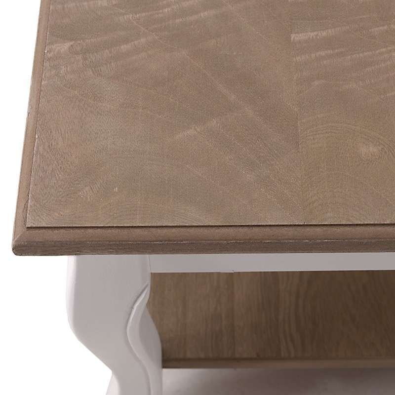 Τραπέζι Μέσης Ξύλινο Τετράγωνο Με Ράφι Αντικέ Λευκό Με Natural Beige Καπάκι 80x80 Υ35