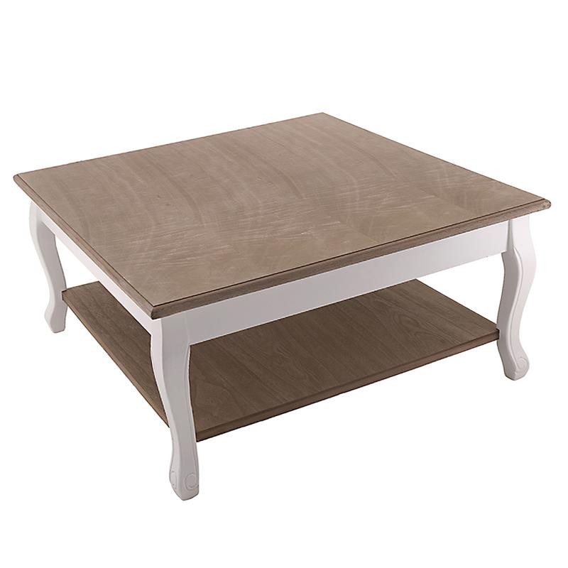 Τραπέζι Μέσης Ξύλινο Τετράγωνο Με Ράφι Αντικέ Λευκό Με Natural Beige Καπάκι 80x80 Υ35