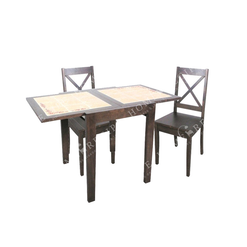 Τραπέζι Τραπεζαρίας Καφέ Ξύλινο Ανοιγόμενο Με Κεραμικά Πλακάκια 73/147x81 Υ75