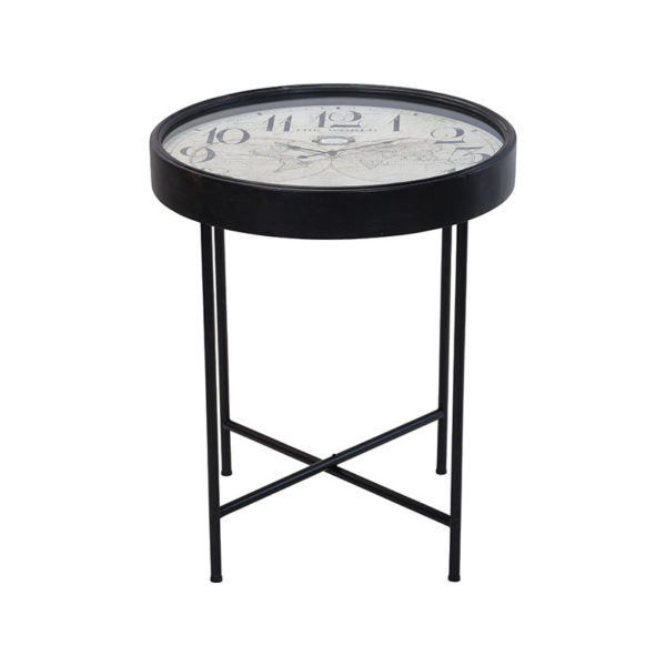 Τραπέζι Βοηθητικό Στρογγυλό Μεταλλικό Μαύρο 'Ρολόι' Δ63