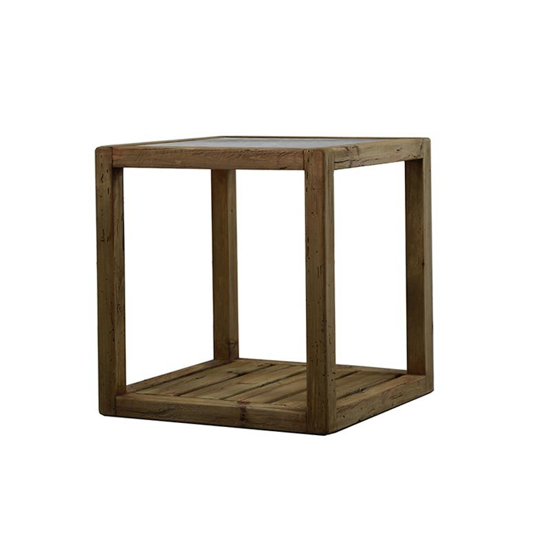Τραπέζι Βοηθητικό Τετράγωνο Από Παλαιωμένο Ξύλο Πεύκου Με Γυάλινη Επιφάνεια Και Ράφι 60x60 Υ65