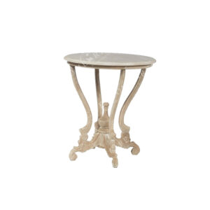 Τραπέζι Βοηθητικό Ξύλινο Κυκλικό Με Σκαλιστά Πόδια Natural White Washed Δ60 Υ69