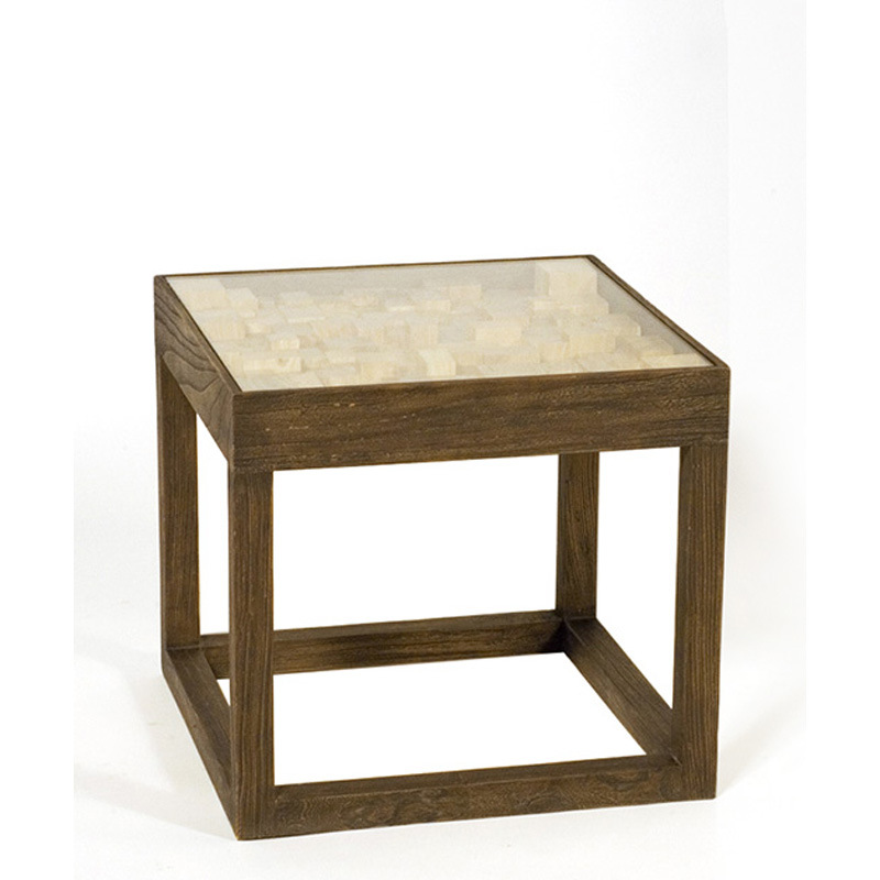 Βοηθητικό Τραπέζι Ξύλινο Τετράγωνο Καφέ Με Γυάλινη Επιφάνεια 50x50