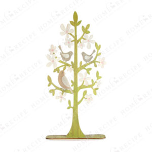 Ξύλινο Διακοσμητικό Δέντρο Πράσινο Με Λευκά Λουλούδια Και Πουλάκια Υ90