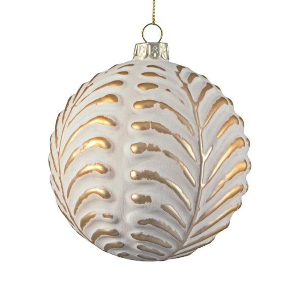 Ζάρος Χριστουγεννιάτικη Μπάλα Γυάλινη Ματ Λευκό/ Χρυσό 10cm, Σε 2 Σχέδια