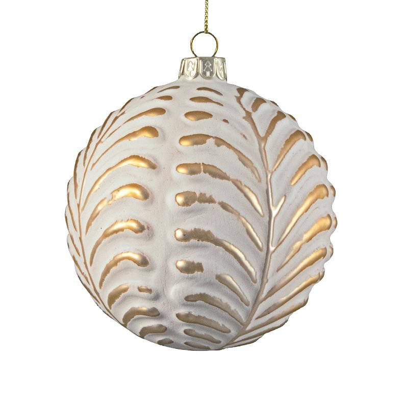 Ζάρος Χριστουγεννιάτικη Μπάλα Γυάλινη Ματ Λευκό/ Χρυσό 10cm, Σε 2 Σχέδια