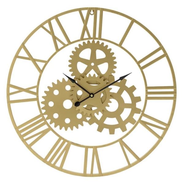 Ρολόι Τοίχου Μεταλλικό Χρυσό 'Γρανάζια' Δ60, Inart