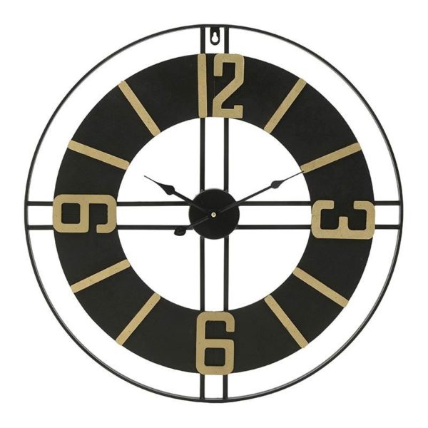 Ρολόι Τοίχου Μεταλλικό Μαύρο Με Χρυσούς Αριθμούς Δ60, Inart
