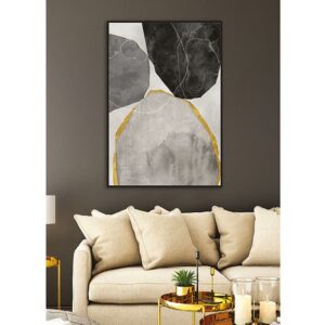 Πίνακας Καμβά Σε Κορνίζα Γκρι/ Χρυσό 'Stones' 80x120 | ZAROS