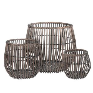 Διακοσμητικά Καλάθια Rattan/ Μεταλλικά Καφέ/ Γκρι, Σετ Των 3 | ZAROS