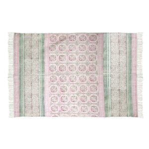 Χαλί Υφασμάτινο Παστέλ Ροζ/ Πράσινο Με Κρόσσια 'Block Print' 120x180 | ZAROS