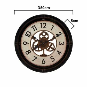 Επιτοίχιο Ρολόι Αντικέ Μαύρο/ Εκρού Με Γρανάζια Δ50cm, Inart