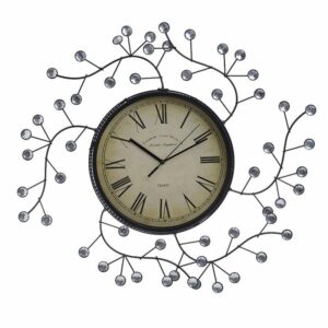 Επιτοίχιο Ρολόι Μεταλλικό Με Διάφανες Πέτρες Δ50cm, Inart