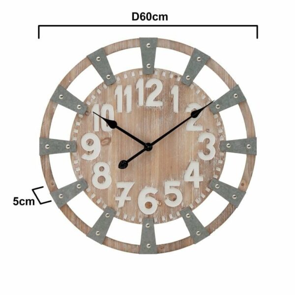 Επιτοίχιο Ρολόι Ξύλινο Natural Με Μεταλλικές Γκρι Λεπτομέρειες Δ60cm, Inart