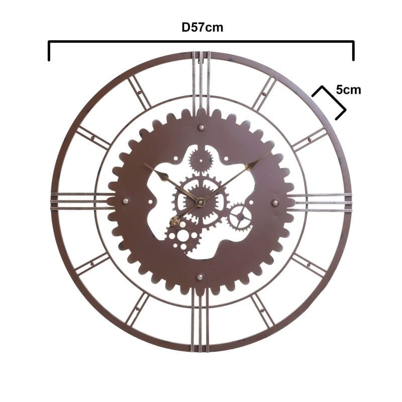 Επιτοίχιο Ρολόι Μεταλλικό Καφέ Με Γρανάζια Δ57cm, Inart
