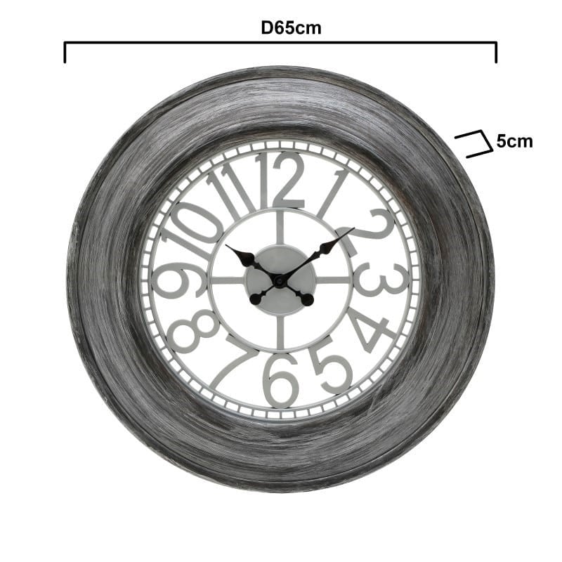 Επιτοίχιο Ρολόι Στρόγγυλο Αντικέ Ασημί 65x5x65cm, Inart