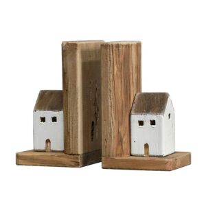 Βιβλιοστάτες Ξύλινοι Natural/ Λευκό 'Σπιτάκια' 24x12x25.5 | ZAROS