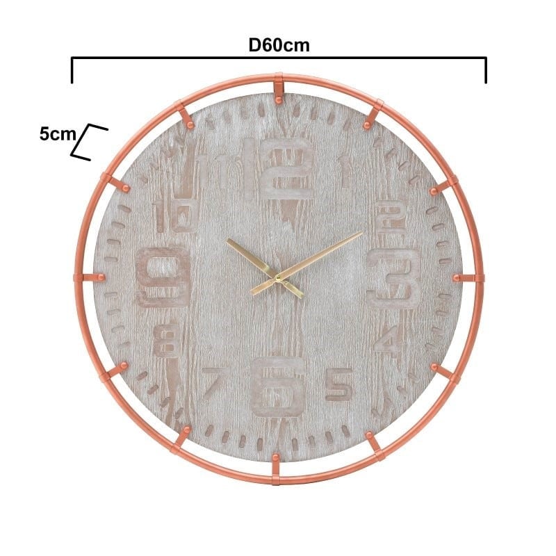 Επιτοίχιο Ρολόι Ξύλινο Εκρού Με Μεταλλικό Μπρονζέ Σκελετό Δ60cm, Inart
