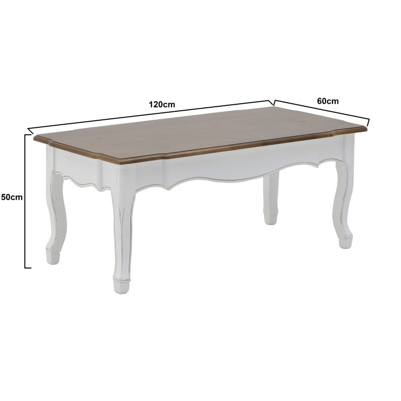 Τραπέζι Σαλονιού Ξύλινο Vintage Με Natural Επιφάνεια Και Λευκό Σκελετό 120x60x50, Inart