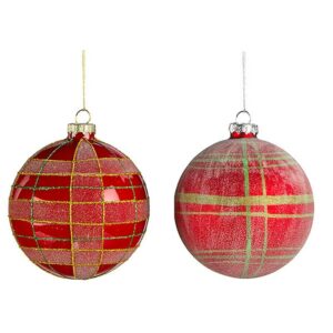 Χριστουγεννιάτικη Μπάλα Γυάλινη Κόκκινη Δ10cm, Σε 2 Σχέδια, Σετ Των 2