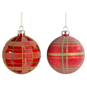 Χριστουγεννιάτικη Μπάλα Γυάλινη Κόκκινη Δ8cm, Σε 2 Σχέδια, Σετ Των 2