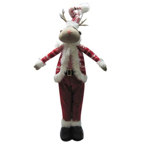 Χριστουγεννιάτικος Διακοσμητικός Τάρανδος Υφασμάτινος Κόκκινο/ Λευκό Υ80cm