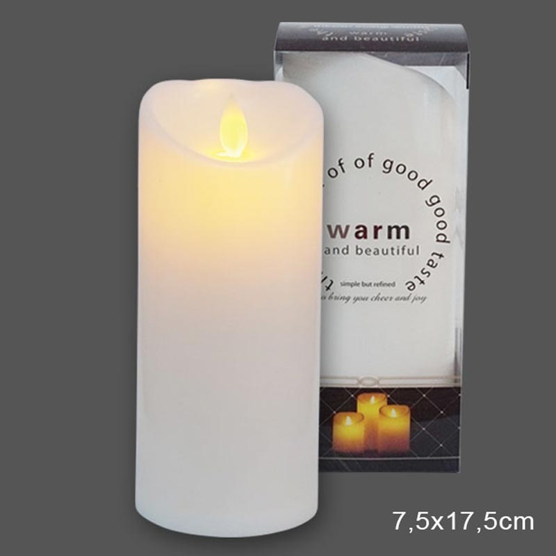 Διακοσμητικό Κερί Λευκό Με Led Μπαταρίες Και Κινούμενη Φλόγα 7.5x17.5cm