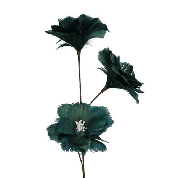 Διακοσμητικό Κλαδί Με 3 Λουλούδια Από Φτερά Μπλε Υ75 | ZAROS
