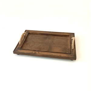Δίσκος Αντικέ Ξύλινος Ρηχός 'Antique' Με Χερούλια Από Φυσικό Σχοινί Γιούτα 26x36cm, Walnut Brown