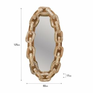 Επιτοίχιος Καθρέπτης Ξύλινος Αντικέ Natural/ Λευκός 'Αλυσίδα' 60x17x125cm, Inart